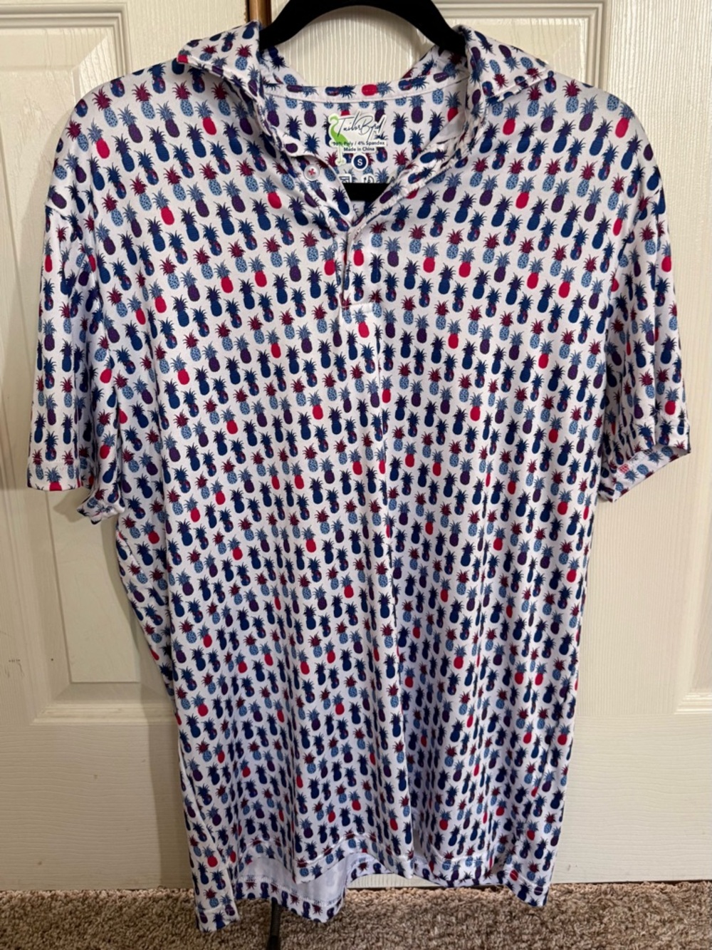 TailorByrd Pineapple Print Polo Shirt Small Golf Stretch Fun